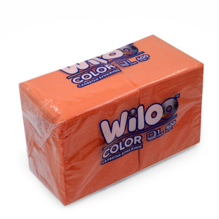 Салфетки бумажные 1сл 400л (24х24см) Wiloo Оранжевые