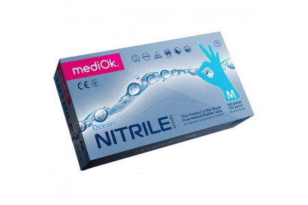 Перчатки нитриловые голубые MediOK M неопудренные 100шт