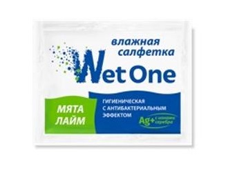 Салфетка влажная "Wet One Мята-Лайм" в индивид. упаковке (80х60мм) антибактериальная