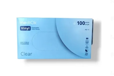 Перчатки виниловые MediOK размер М прозрачные неопудренные 100шт – СМП-Склад