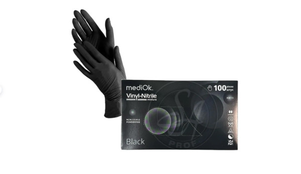 Перчатки витриловые MediOK размер М черные неопудренные 100шт Перчатки витриловые MediOK размер М черные неопудренные 100шт