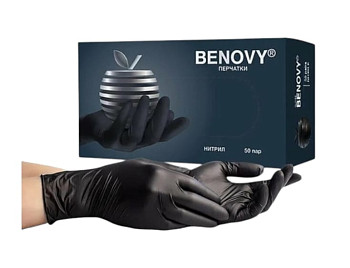 Перчатки нитриловые черные Benovy S 100шт НДС 10% – СМП-Склад
