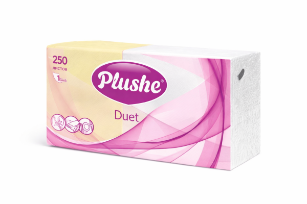Салфетки бумажные 1сл 250л (24х24см) Plushe DUET Белые – СМП-Склад