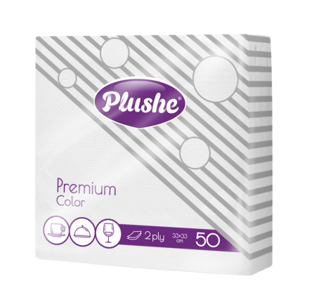 Салфетки бумажные 2сл 50л (33х33см) Plushe Premium Сolor Белый