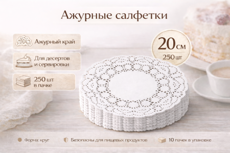 Салфетки ажурные круглые Д-20см, 250шт – СМП-Склад, 2