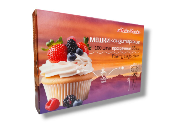 Мешок кондитерский прозрачный Aleks Parks 35 см в пластах в коробке, 100шт  Мешок кондитерский прозрачный Aleks Parks 35 см в пластах в коробке, 100шт