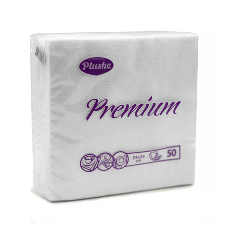 Салфетки бумажные 2сл 50л (24х24см) Plushe Premium Сarre Белый