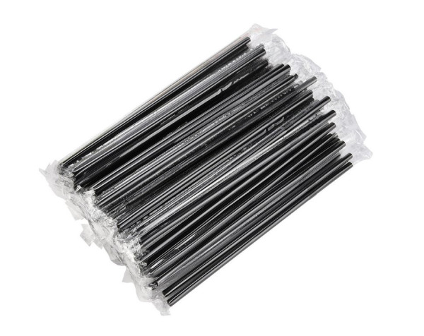 Трубочки коктейльные в индивидуальной пленочной упаковке каждая 8х240 черные с изгибом 250шт 