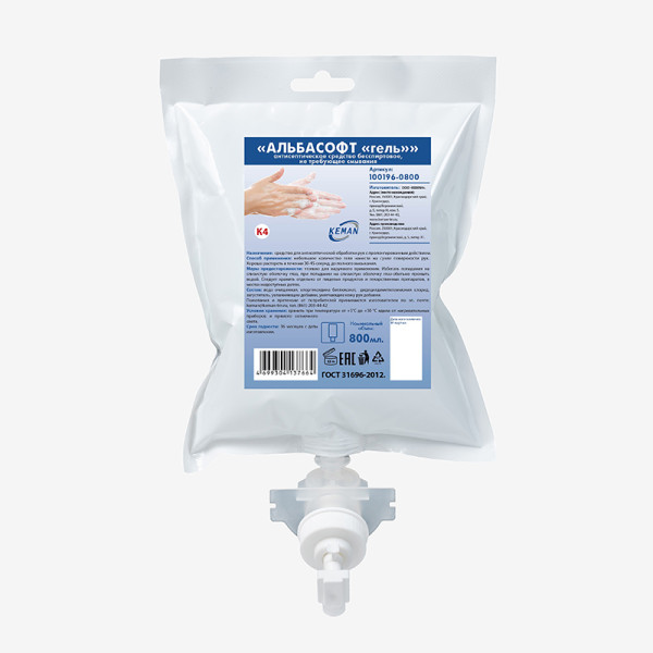 Антисептик гель "Альбасофт" в картридже KEMAN 800мл K4 Антисептик гель "Альбасофт" в картридже KEMAN 800мл K4