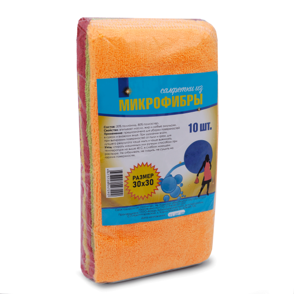 Салфетка из микрофибры махрового плетения 30х30 "Хозяюшка в доме" 250гр, 10шт Салфетка из микрофибры махрового плетения 30х30 "Хозяюшка в доме" 250гр, 10шт