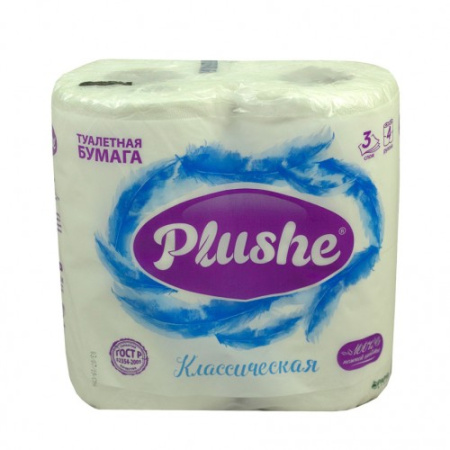 Туалетная бумага 4рул 3сл 15м Plushe Deluxe Light Классическая  Белая 