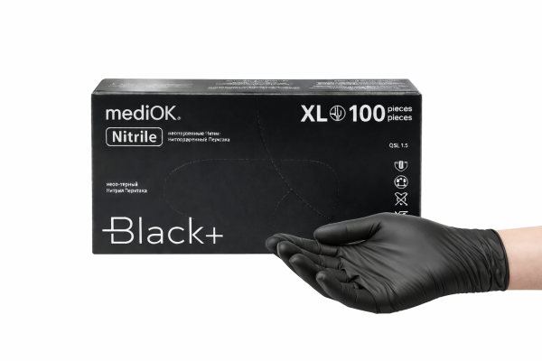 Перчатки нитриловые черные MediOK XL неопудренные 100шт – СМП-Склад
