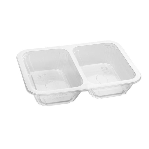 Контейнер прямоуг. 2 секции под запайку 750мл (187х137х39) прозрачный
