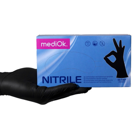 Перчатки нитриловые неопудренные черные MediOK M 100шт
