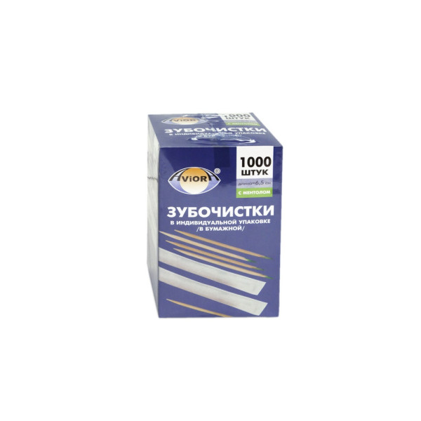 Зубочистки в инд. бумажной упаковке с ментолом Авиора 1000шт  Зубочистки в инд. бумажной упаковке с ментолом Авиора 1000шт
