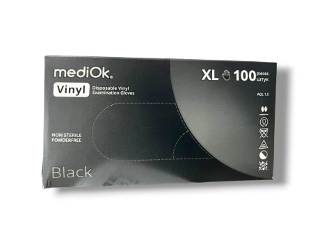 Перчатки виниловые MediOK размер XL черные неопудренные 100шт