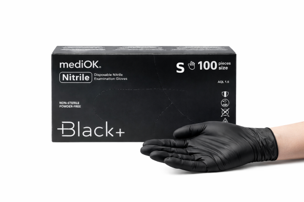 Перчатки нитриловые неопудренные черные MediOK S 100шт – СМП-Склад