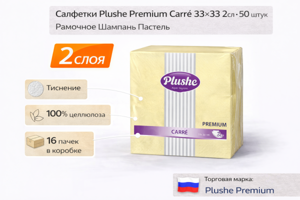 Салфетки Plushe Premium Сarre 33х33 2сл 50л Рамочное Шампань Пастель – СМП-Склад, 2