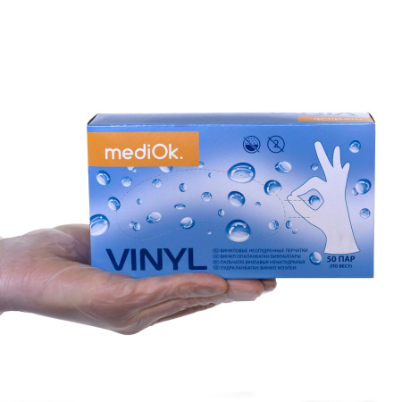 Перчатки виниловые MediOK размер S прозрачные неопудренные 100шт