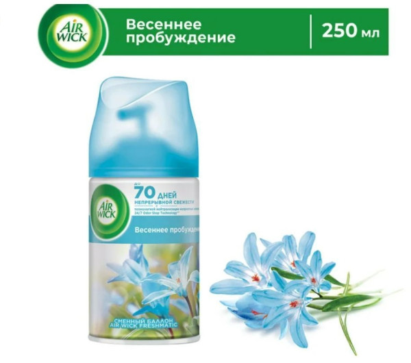 Освежитель воздуха AIR WICK "Весеннее пробуждение" сменный баллон 250мл  Освежитель воздуха AIR WICK "Весеннее пробуждение" сменный баллон 250мл