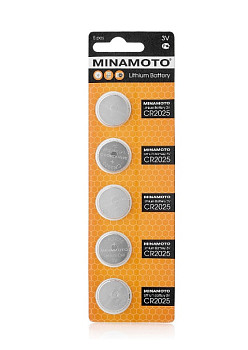 Батарейка MINAMOTO CR2025 литиевая  (BL-5, 3V, 5/100), 1шт – СМП-Склад