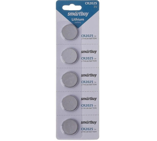 Батарейка Smartbuy CR2025 литиевая  (BL-5, 3V, 5/100), 1шт Батарейка Smartbuy CR2025 литиевая  (BL-5, 3V, 5/100), 1шт