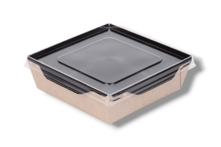 Короб бумажный под салат GEOBOX OPSALAD 900 ЧЕРНЫЙ (150х150х50мм) с крышкой