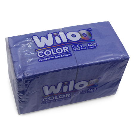 Салфетки бумажные 1сл 400л (24х24см) Wiloo Синие