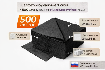 Салфетки бумажные 1сл 500л (24х24см) Plushe Maxi Professional, Чёрный – СМП-Склад, 2