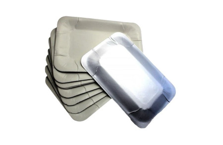 Тарелка картонная 13х20 прямоугольная Белая фольгированная ламинированная