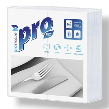 Салфетки бумажные 1сл 100л (33х33см) PROtissue, белый (C232)  – СМП-Склад