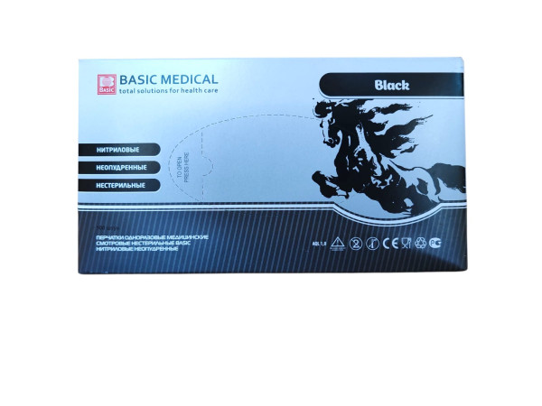 Перчатки нитриловые черные Basic L 100шт неопудренные Перчатки нитриловые черные Basic L 100шт неопудренные