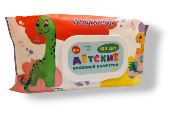 Салфетки гигиенические влажные с клапаном  Дино АмурЛяндия, 120шт  Салфетки гигиенические влажные с клапаном  Дино АмурЛяндия, 120шт