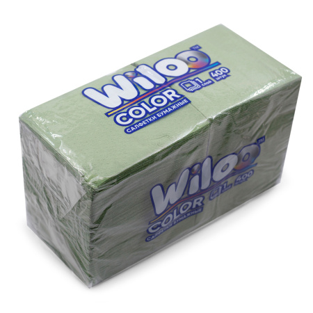 Салфетки бумажные 1сл 400л (24х24см) Wiloo Зеленые