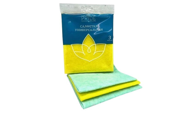 Салфетки из вискозы хозяйственные 30х34 Pride "Универсальная" 3шт Салфетки из вискозы хозяйственные 30х34 Pride "Универсальная" 3шт