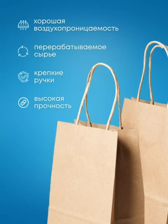 Пакет бумажный с кручеными ручками 240х140х280мм крафт 70гр 