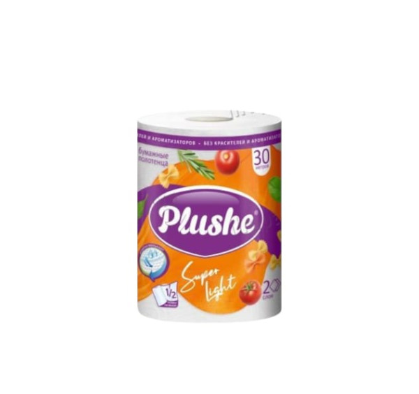 Полотенце бумажное в рулоне 1рул 2cл 30м Plushe Super Light Полотенце бумажное в рулоне 1рул 2cл 30м Plushe Super Light