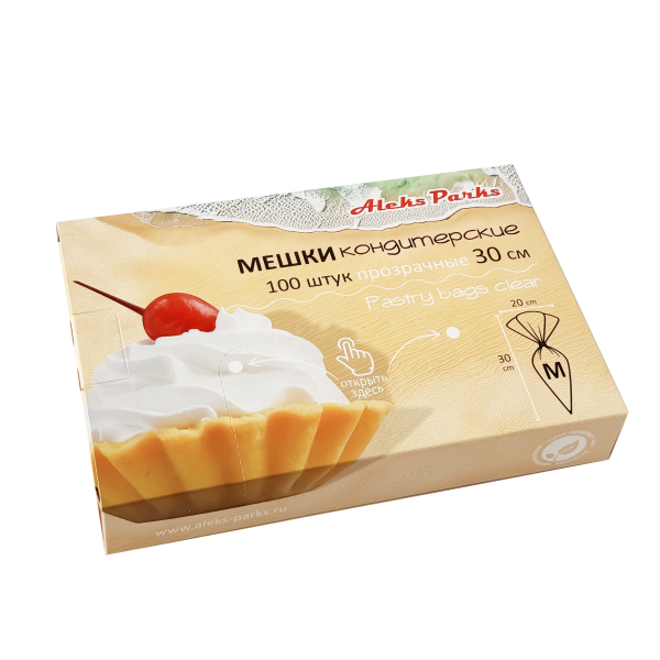 Мешок кондитерский прозрачный Aleks Parks 30 см в пластах в коробке, 100шт 