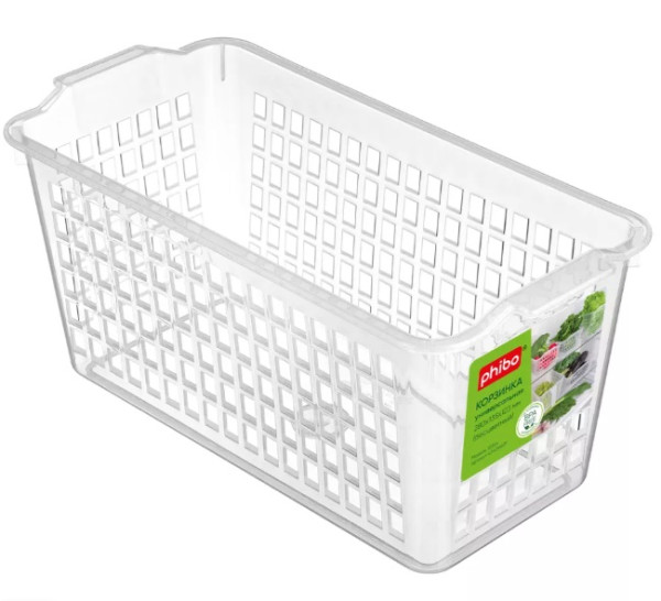Корзинка универсальная PHIBO, 280х135х123мм, 3,2л, Прозрачная  Корзинка универсальная PHIBO, 280х135х123мм, 3,2л, Прозрачная