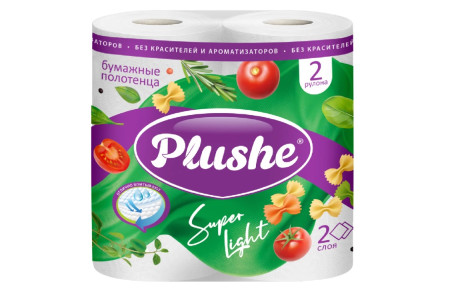 Полотенце бумажное в рулоне 2рул 2cл 10м Plushe Super Light 