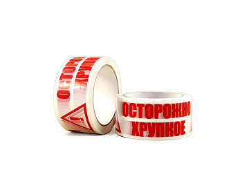Скотч "Осторжно хрупкое" 48мм х 50м 45мкм белый красная печать  – СМП-Склад