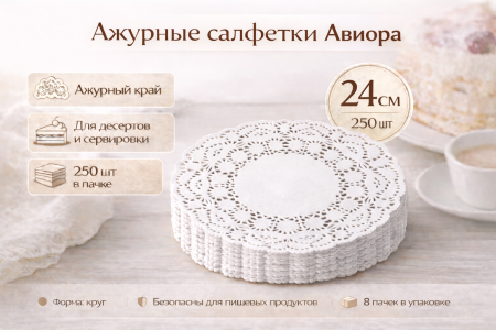 Салфетки ажурные круглые Д-24см 250шт Авиора – СМП-Склад, 2