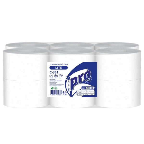 Полотенце бумажные в рулоне 1сл 275м PROtissue с центральной вытяжкой с перфорацией (C351)