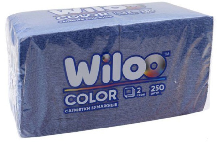 Салфетки бумажные 2сл 250л (24х24см) Wiloo Синие